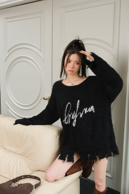 nu159 Lazy letter knitted sweater