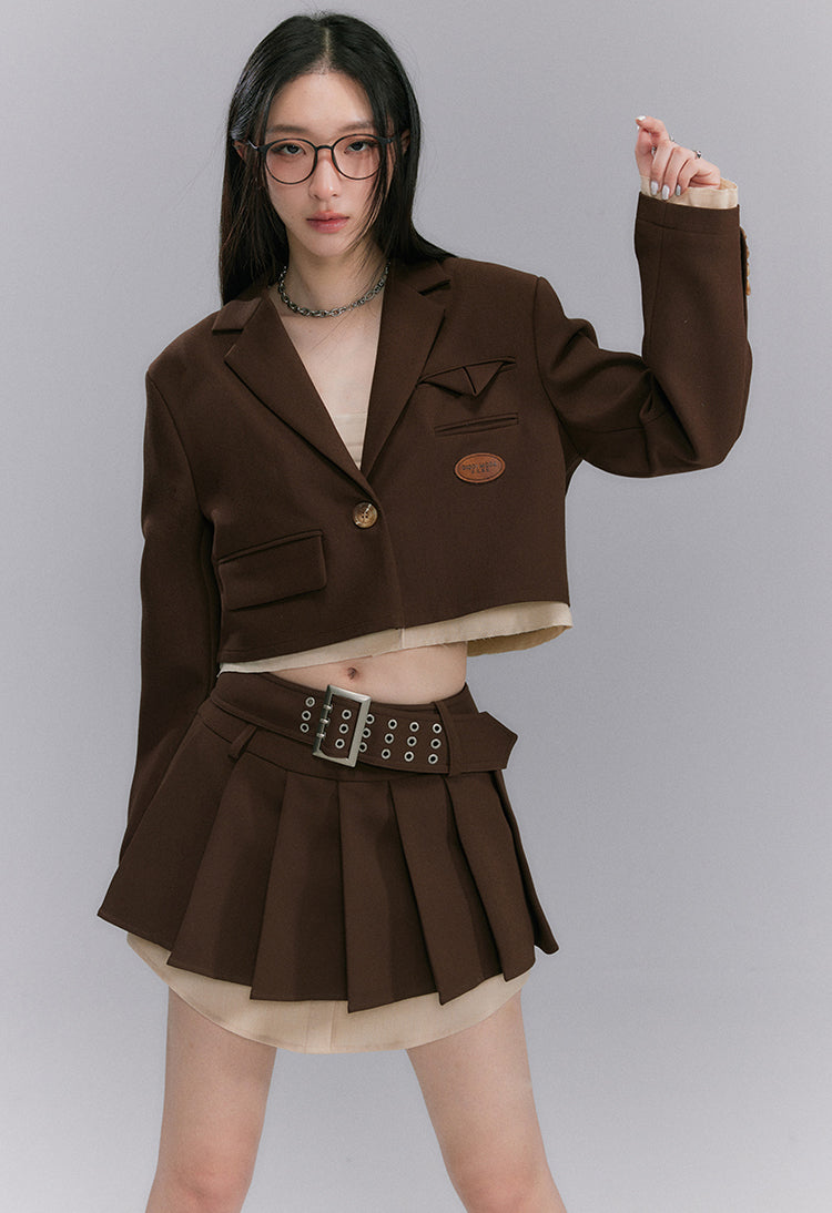 nu124 Single button contrasting edge short jacket