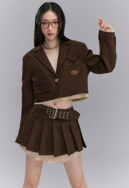 nu124 Single button contrasting edge short jacket