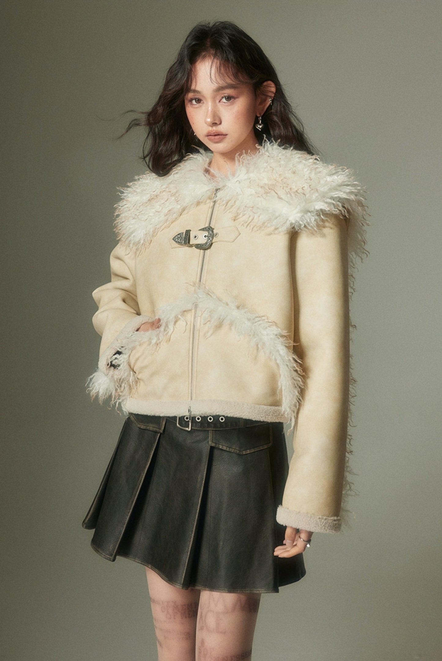 nu82 Fur Distressed Leather Jacket