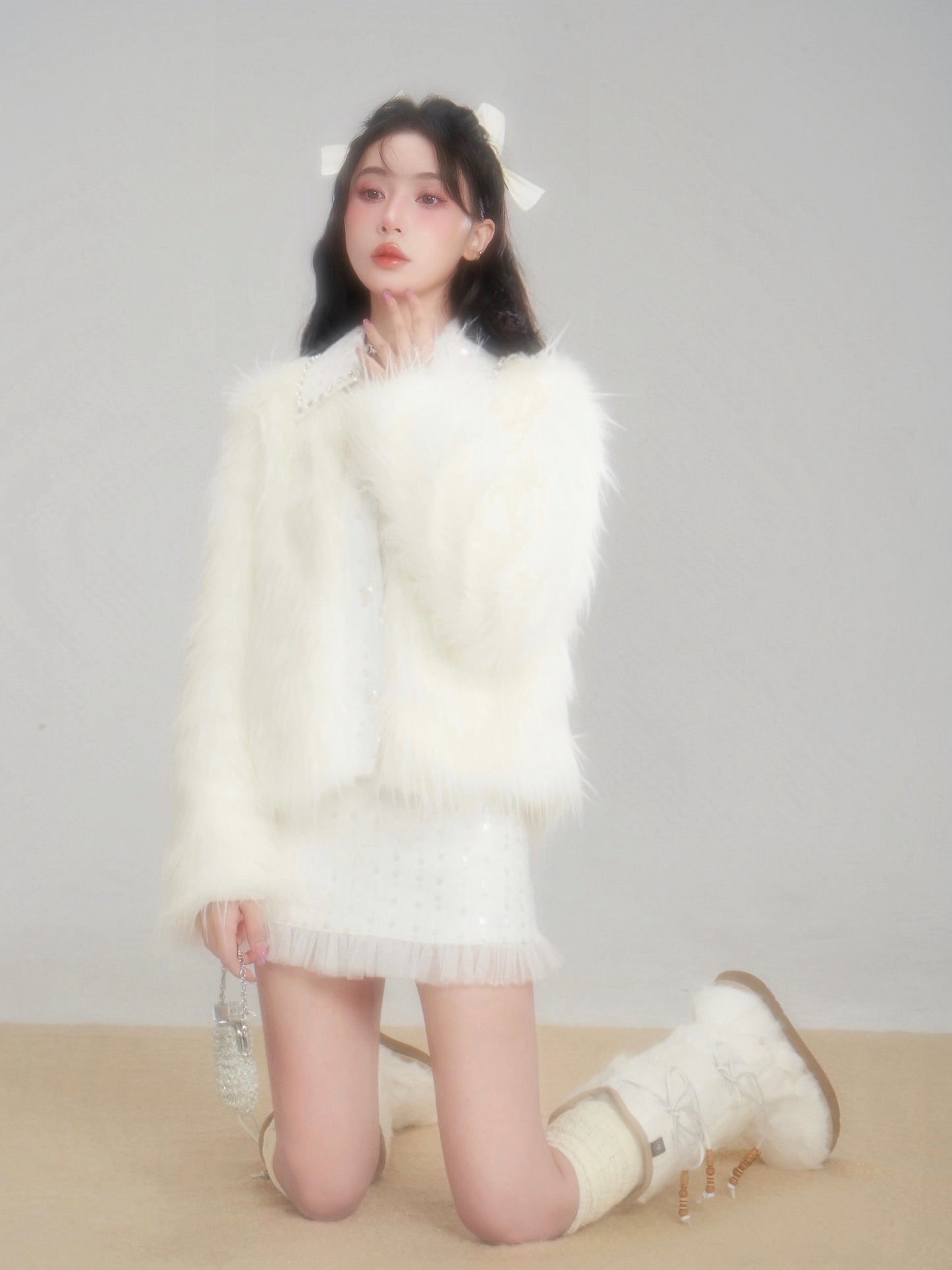 nu313 Snowy mountain long-hair eco fur coat / skirt