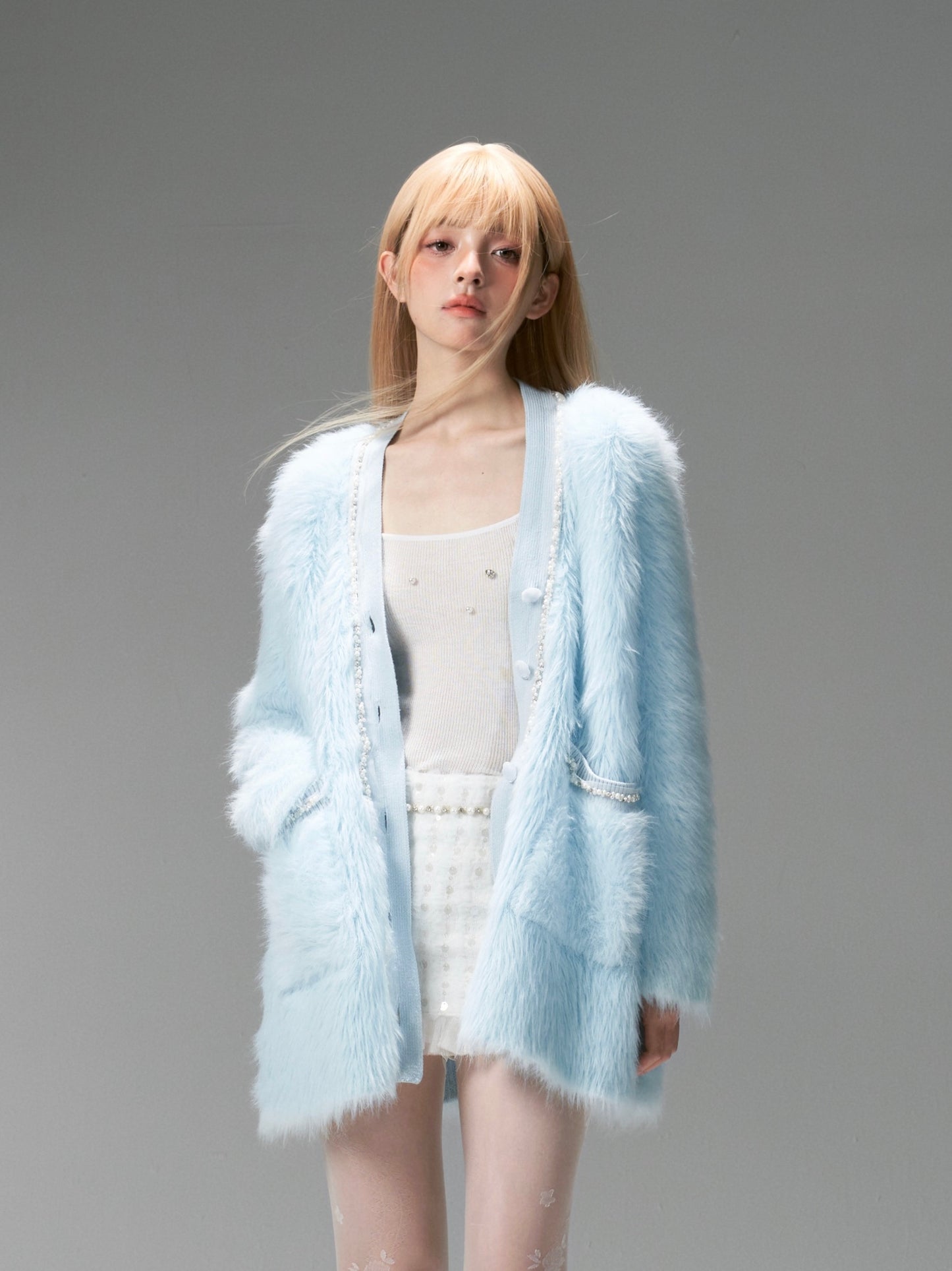 nu301 Sweet lace imitation mink loose jacket cardigan