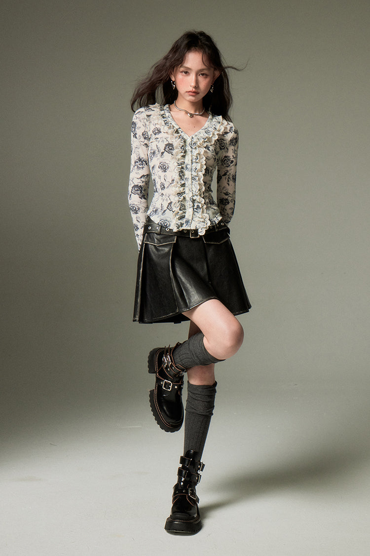 nu116 Floral lace long-sleeved shirt