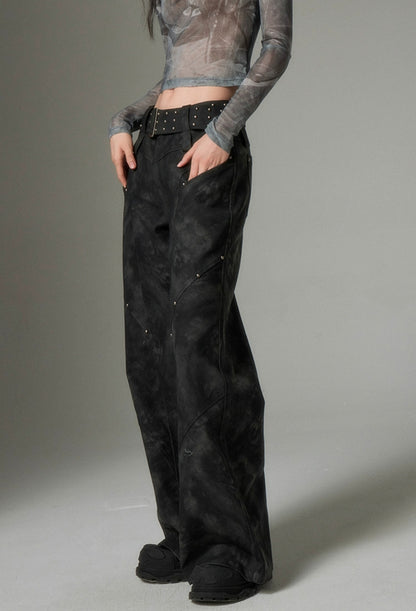 nu97 Metal Rivet High Waist Leather Pants