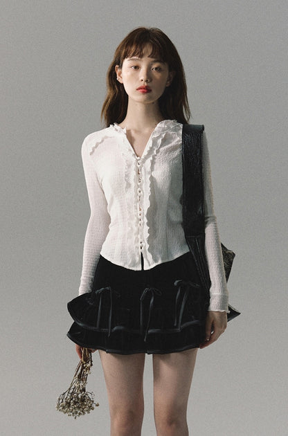 nu206 "Light Kiss Mimosa" retro pleated shirt