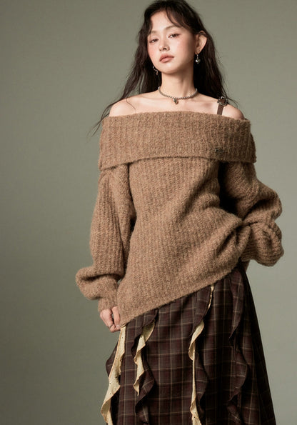 nu103 Lazy one-houlder sweater