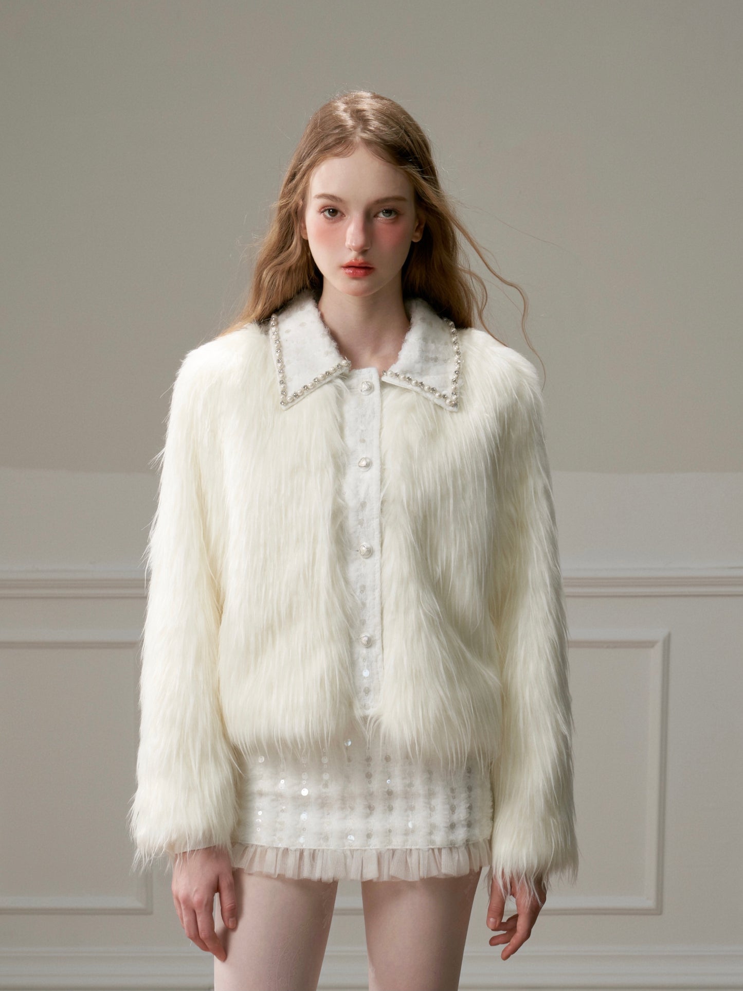 nu313 Snowy mountain long-hair eco fur coat / skirt