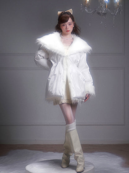 nu298 Silver white duck down reversible fur coat