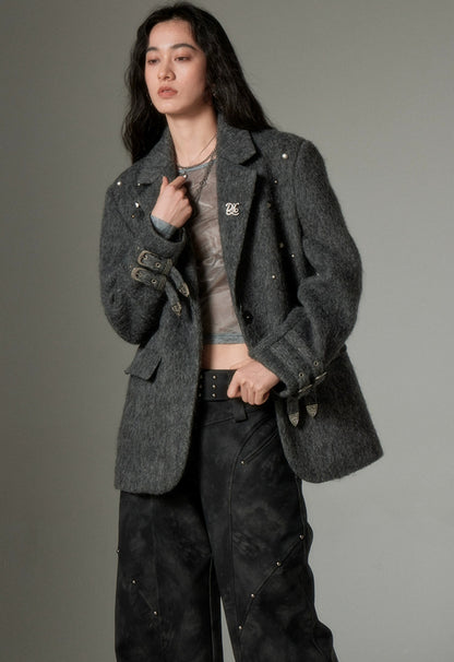 nu104 Studded long-staple sheep wool blazer