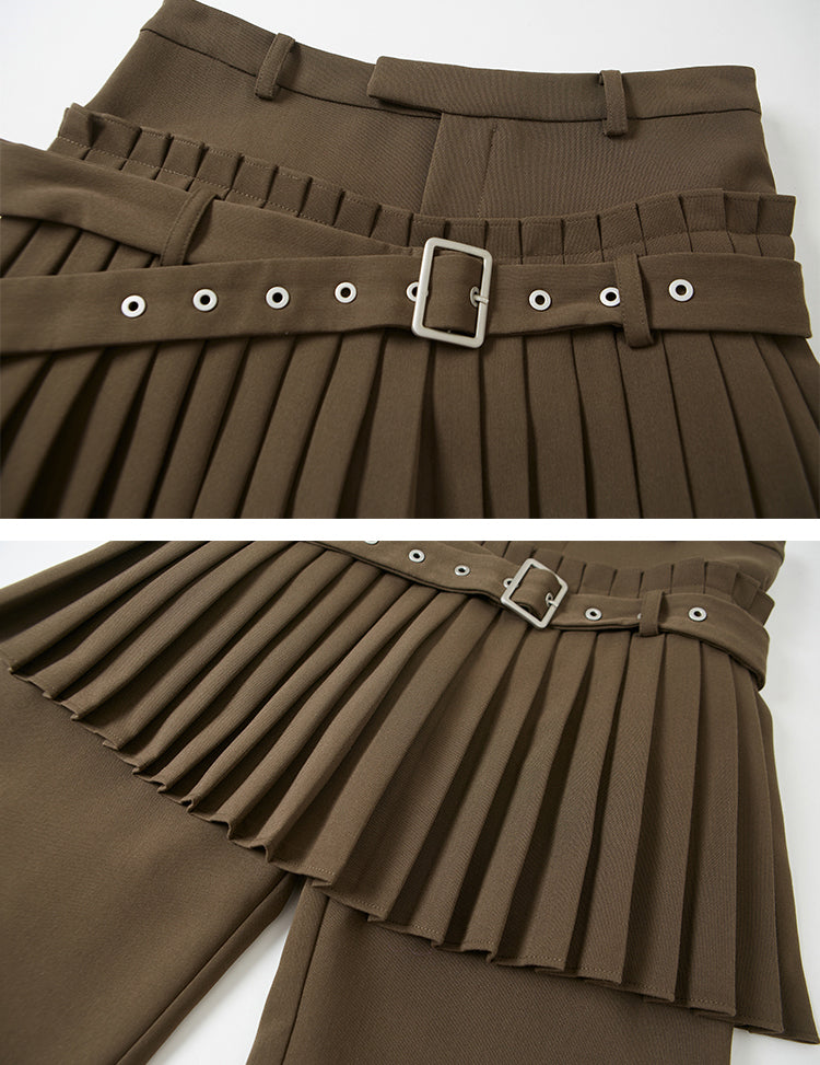 nu132 Fake two-piece pleated culottes / high-waisted flared pants