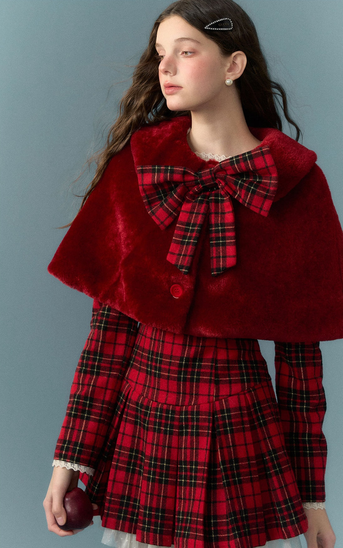 nu291 Little Red Riding Hood Christmas Short Fur Cape