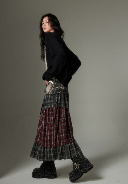 nu98 Patchwork A-line Mid-Length Skirt