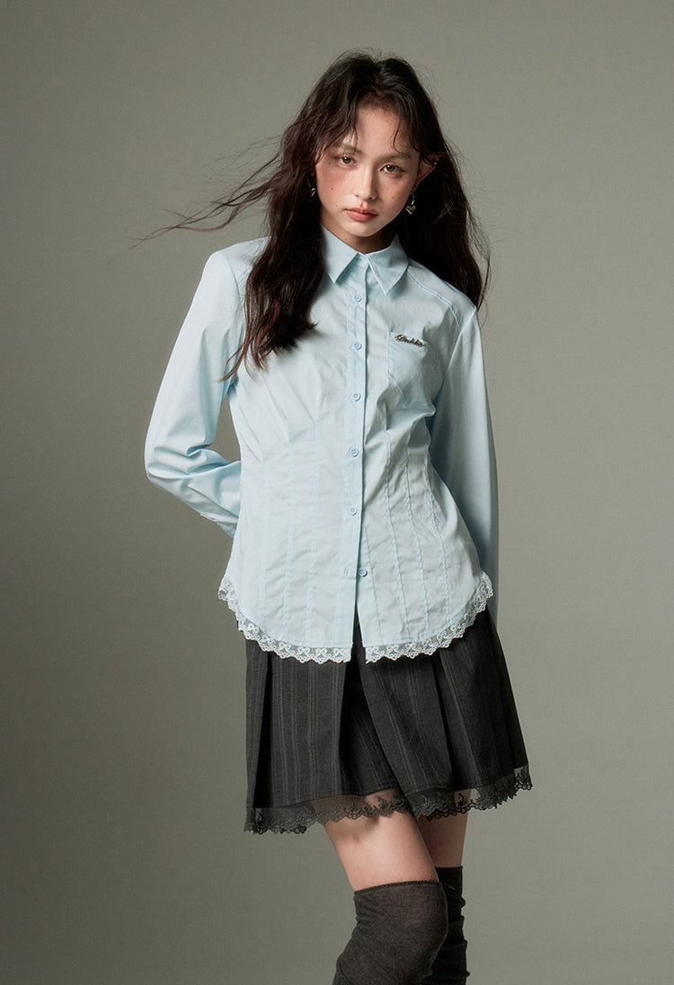 nu105 College style lace long-sleeved shirt