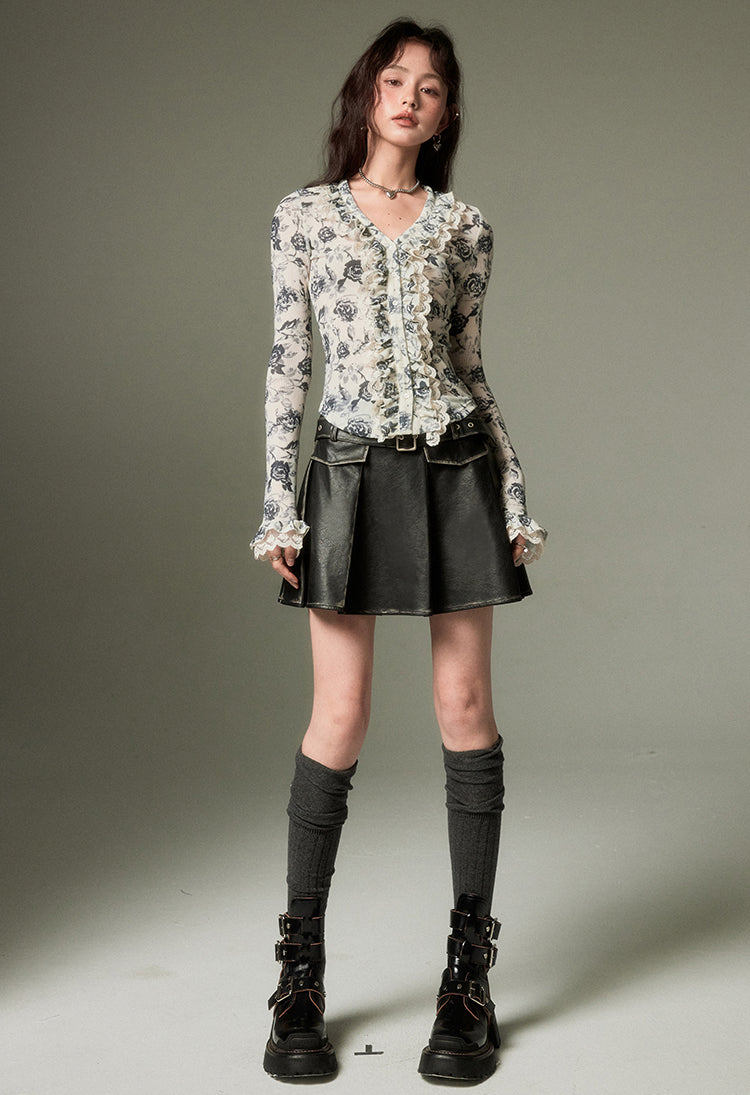 nu116 Floral lace long-sleeved shirt