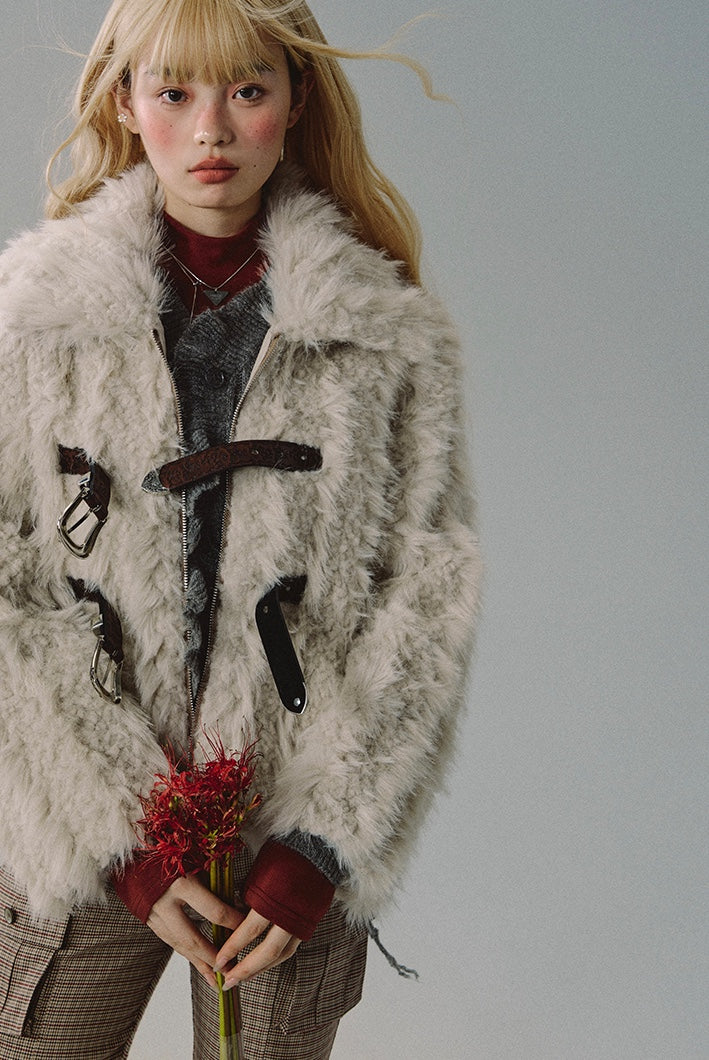 nu207 "Disorderly Dusk" leather belt fur coat