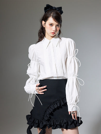 nu114 Lantern sleeve wrinkled white shirt