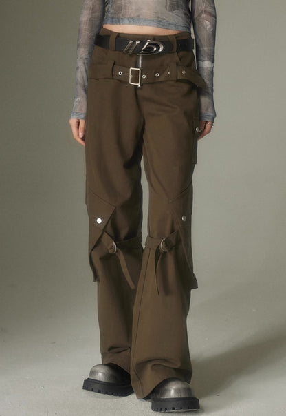 nu125 Double belt wide leg trousers