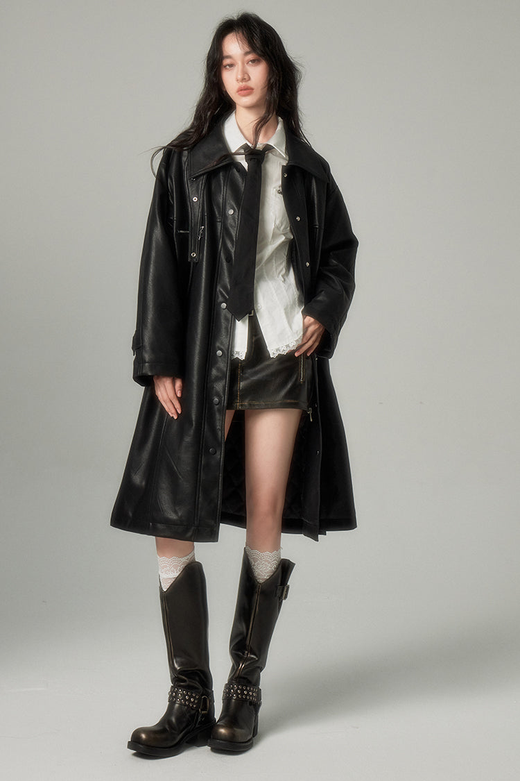 nu100 Quilted Trench Leather Coat