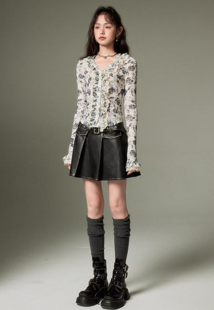 nu116 Floral lace long-sleeved shirt