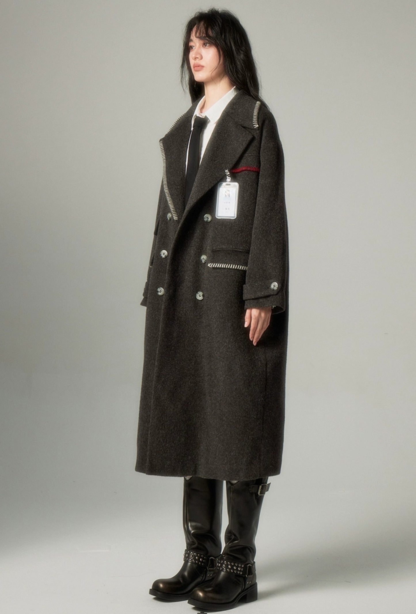 nu95 Stitch Dropped Shoulder Long Coat