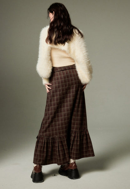 nu112 Maillard ribbon plaid half-length skirt