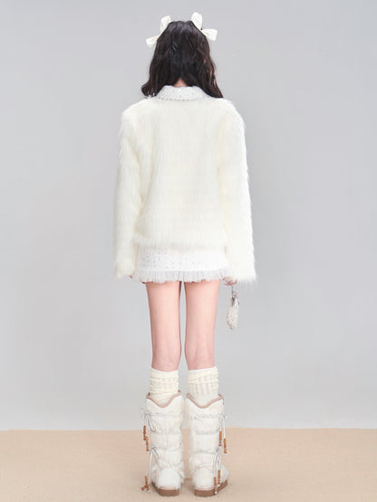 nu313 Snowy mountain long-hair eco fur coat / skirt