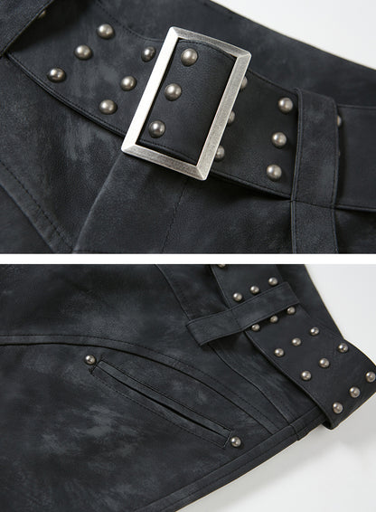 nu97 Metal Rivet High Waist Leather Pants