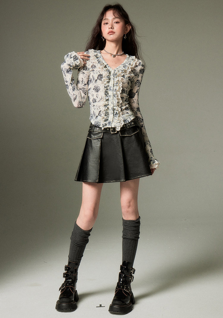 nu116 Floral lace long-sleeved shirt