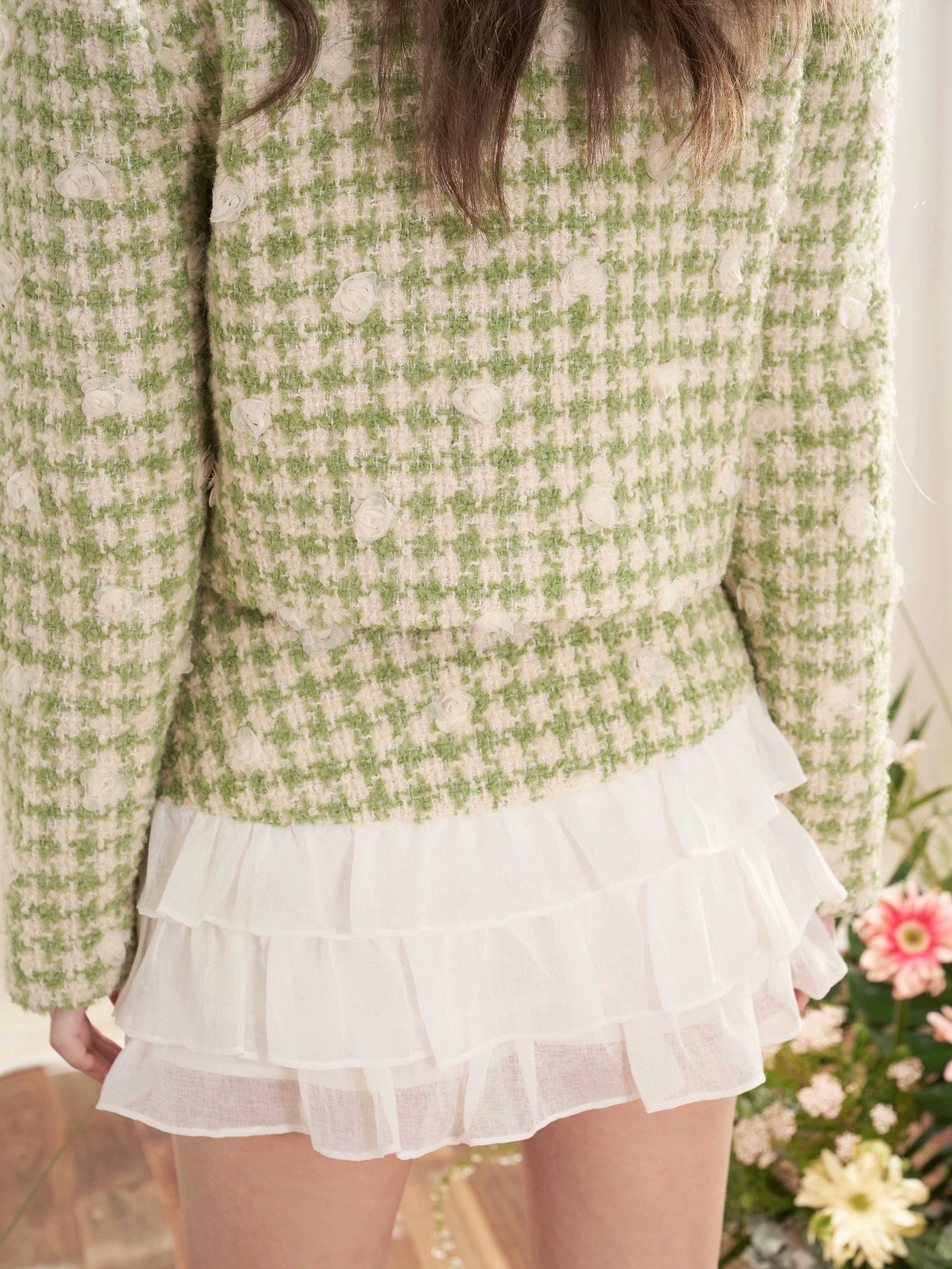 nu294 Flower fragrance lace jacket / cake skirt