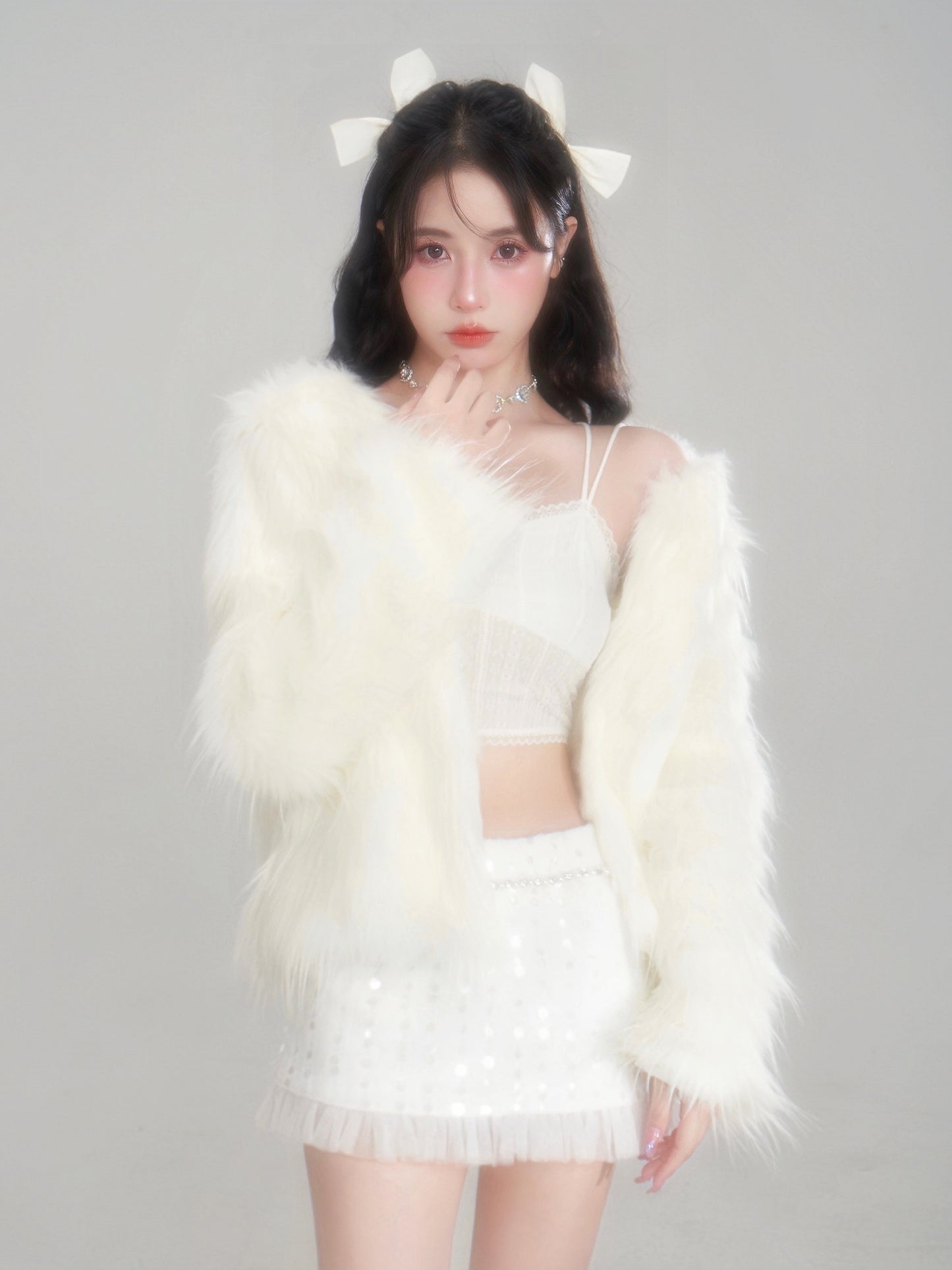 nu313 Snowy mountain long-hair eco fur coat / skirt