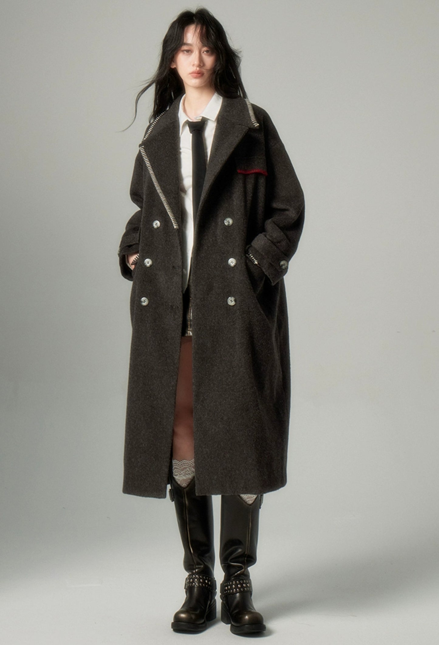 nu95 Stitch Dropped Shoulder Long Coat