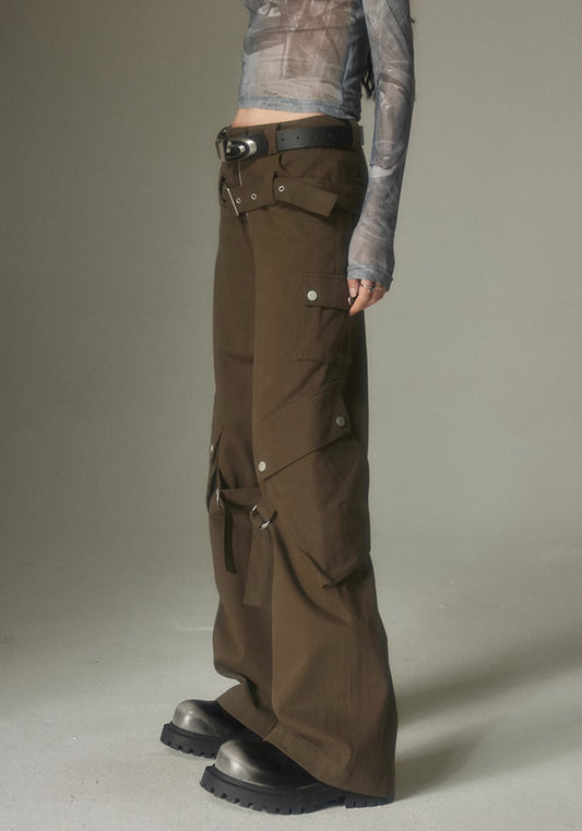 nu125 Double belt wide leg trousers