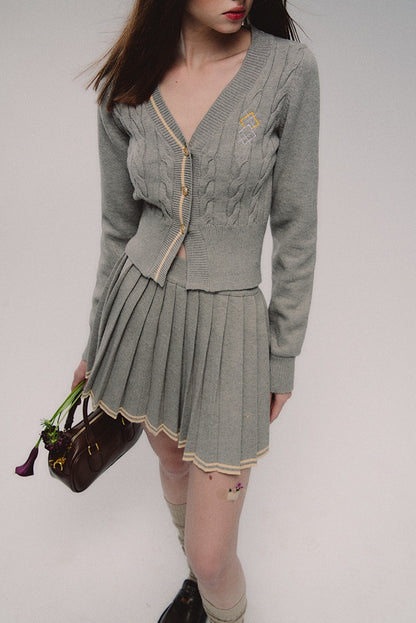 nu267 "Afternoon Spring" diamond cardigan sweater and pleated skirt