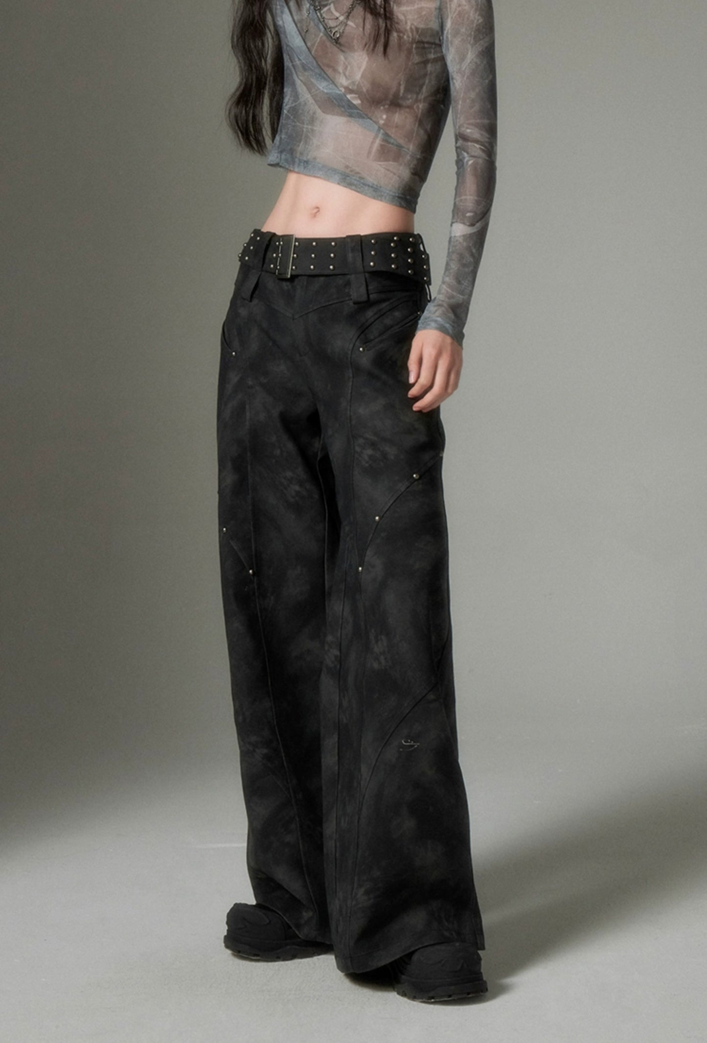 nu97 Metal Rivet High Waist Leather Pants