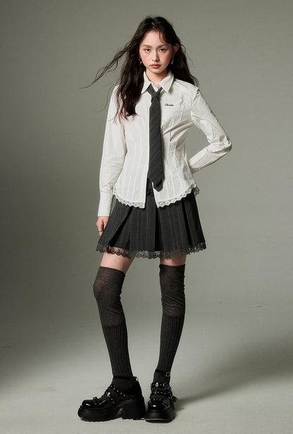 nu105 College style lace long-sleeved shirt