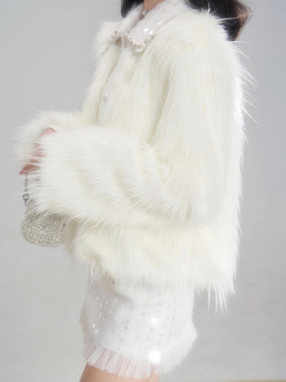 nu313 Snowy mountain long-hair eco fur coat / skirt