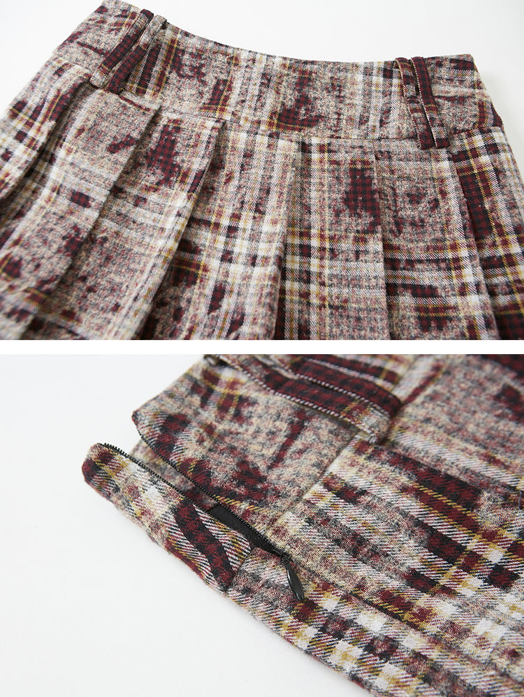 nu107 Maillard contrasting plaid shirt / Pleated skirt