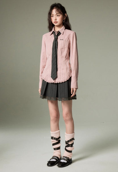 nu105 College style lace long-sleeved shirt