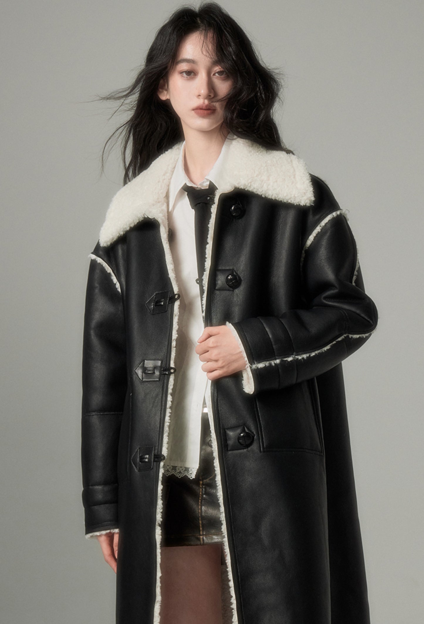 nu119 Lamb fur and woolen coat