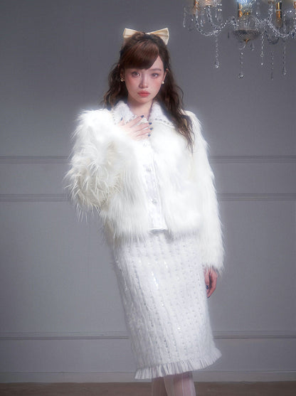 nu313 Snowy mountain long-hair eco fur coat / skirt