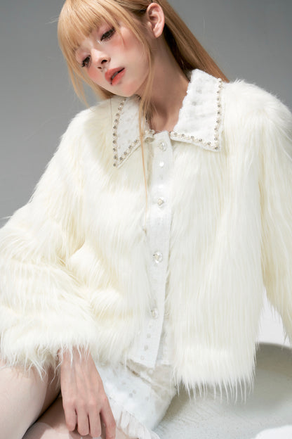 nu313 Snowy mountain long-hair eco fur coat / skirt