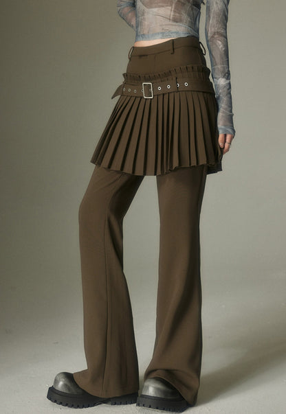 nu132 Fake two-piece pleated culottes / high-waisted flared pants