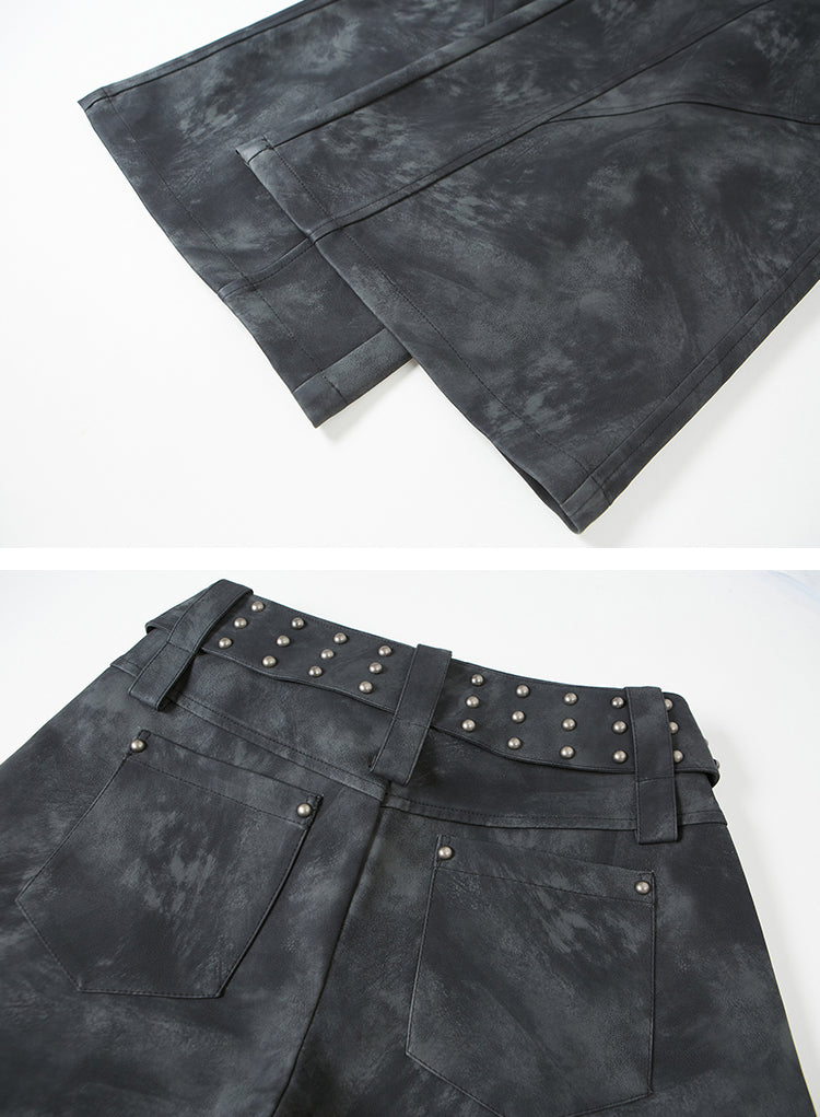 nu97 Metal Rivet High Waist Leather Pants