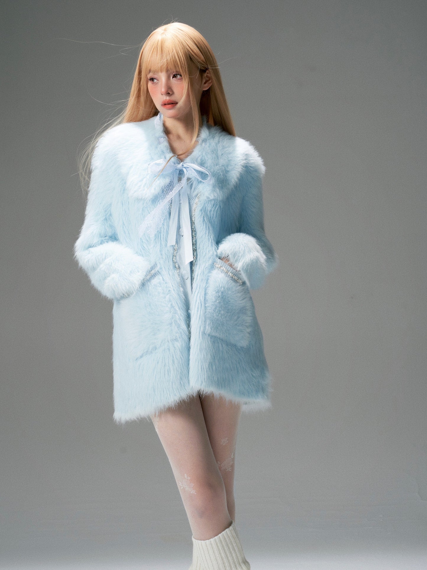 nu301 Sweet lace imitation mink loose jacket cardigan