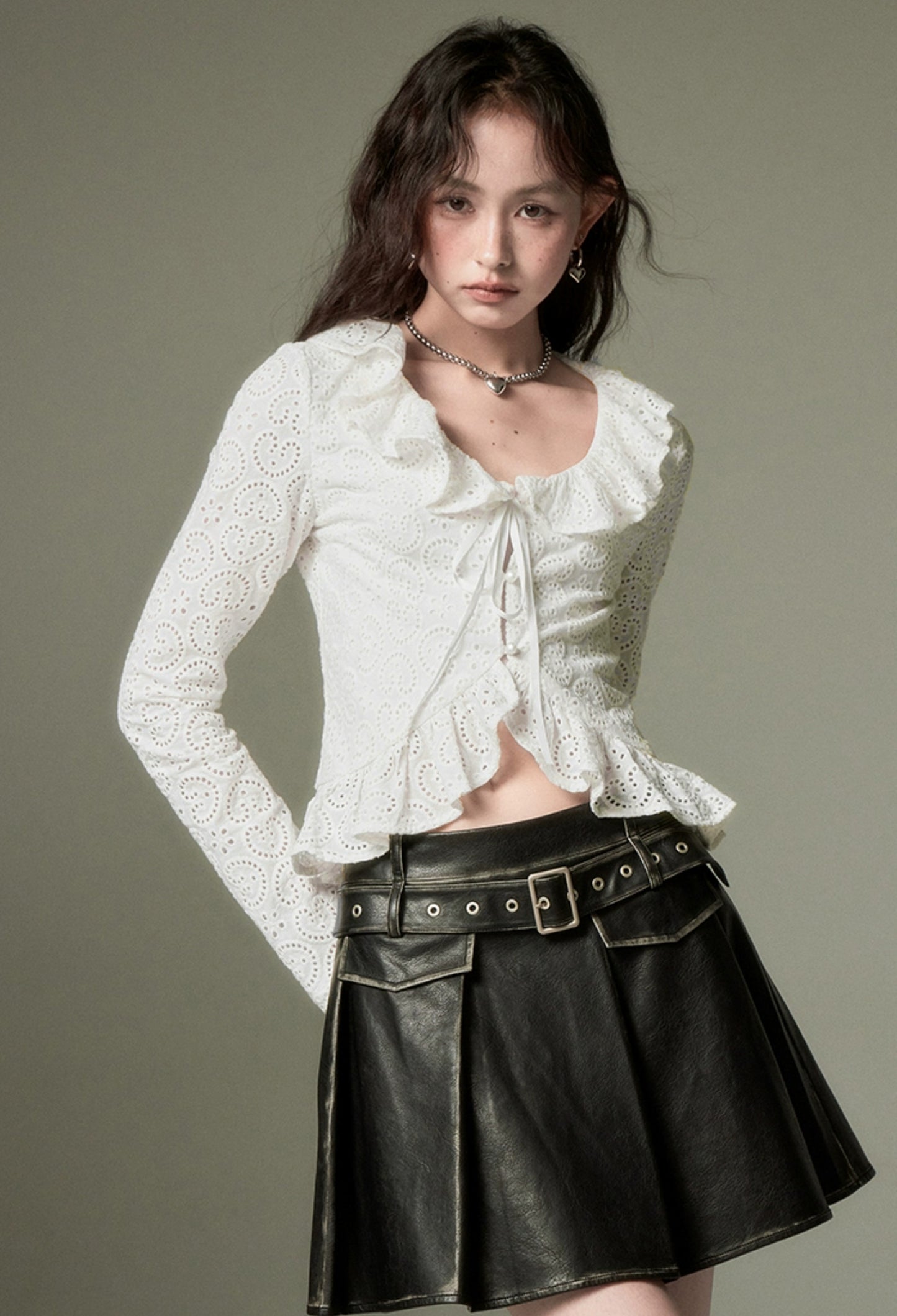 nu93 Pleated High-Waisted Leather Skirt