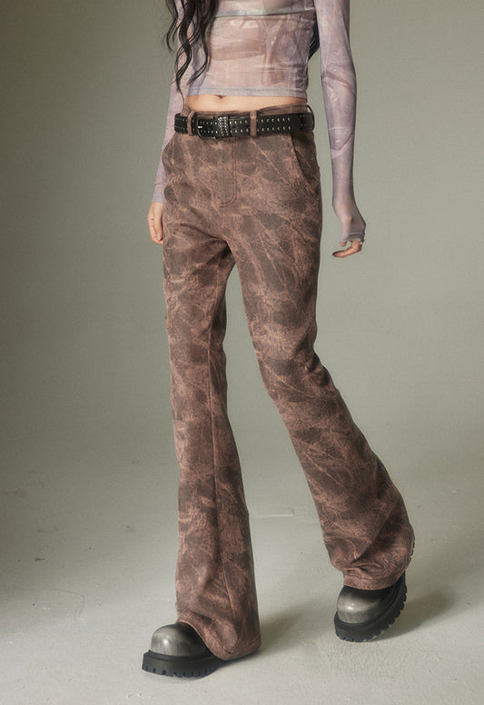 nu131 Washed denim micro-flared straight pants