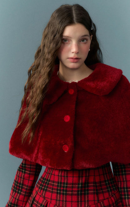 nu291 Little Red Riding Hood Christmas Short Fur Cape