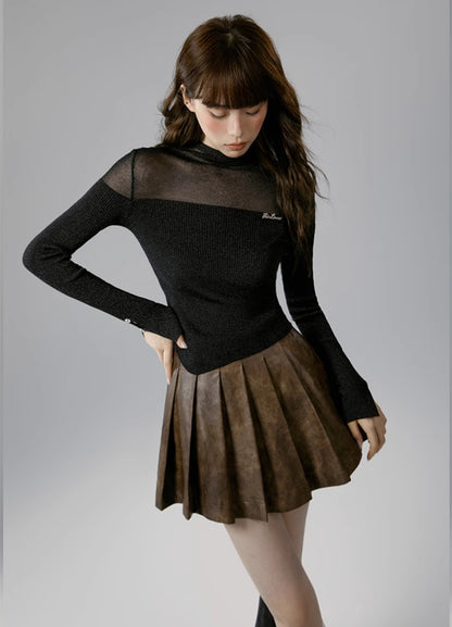 nu335 High neck see-through design sweater