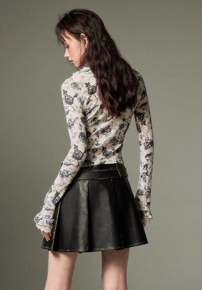 nu116 Floral lace long-sleeved shirt