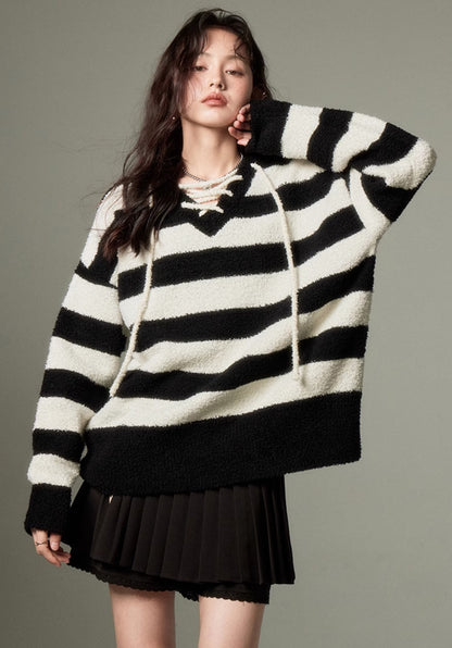 nu142 Striped strap knitted pullover